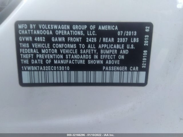 Photo 8 VIN: 1VWBN7A32EC013010 - VOLKSWAGEN PASSAT 