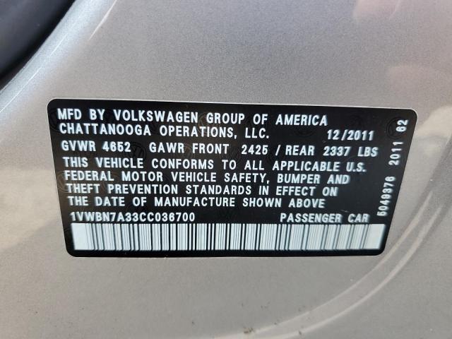 Photo 12 VIN: 1VWBN7A33CC036700 - VOLKSWAGEN PASSAT 