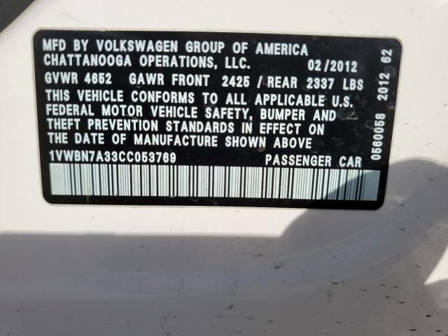 Photo 12 VIN: 1VWBN7A33CC053769 - VOLKSWAGEN PASSAT 