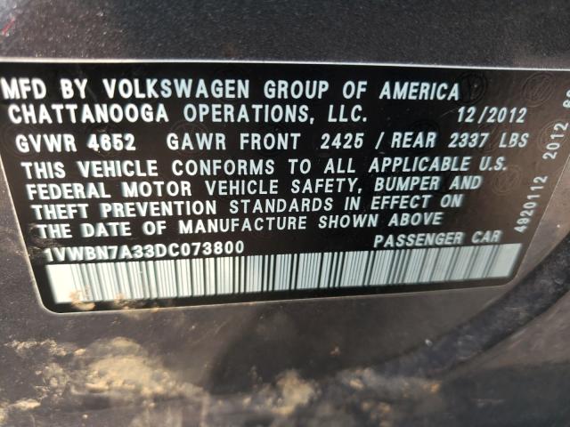 Photo 9 VIN: 1VWBN7A33DC073800 - VOLKSWAGEN PASSAT 