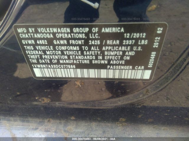 Photo 8 VIN: 1VWBN7A33DC077586 - VOLKSWAGEN PASSAT 