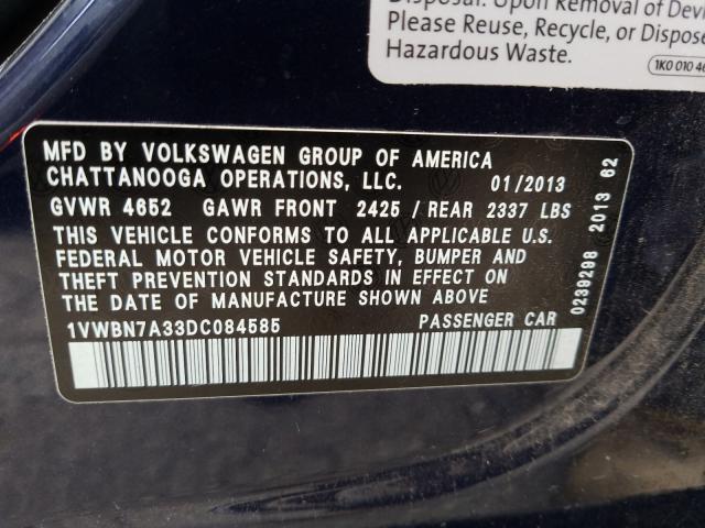 Photo 9 VIN: 1VWBN7A33DC084585 - VOLKSWAGEN PASSAT 