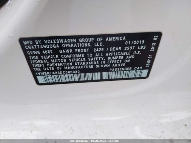 Photo 8 VIN: 1VWBN7A33DC088930 - VOLKSWAGEN PASSAT 