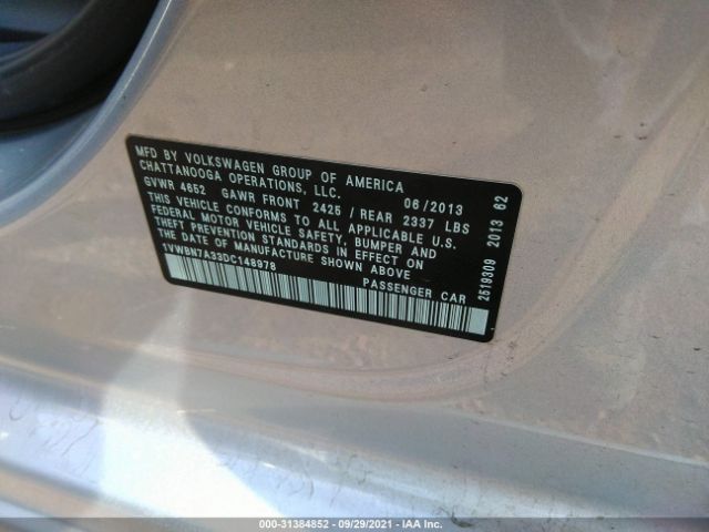 Photo 8 VIN: 1VWBN7A33DC148978 - VOLKSWAGEN PASSAT 