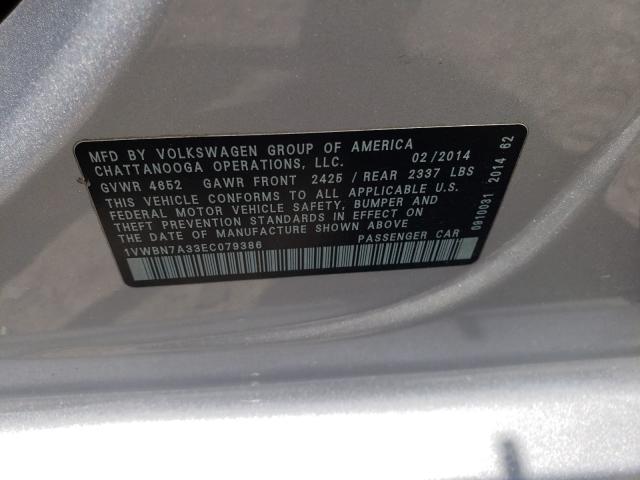 Photo 9 VIN: 1VWBN7A33EC079386 - VOLKSWAGEN PASSAT 