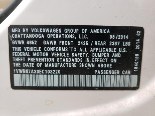 Photo 9 VIN: 1VWBN7A33EC103220 - VOLKSWAGEN PASSAT 