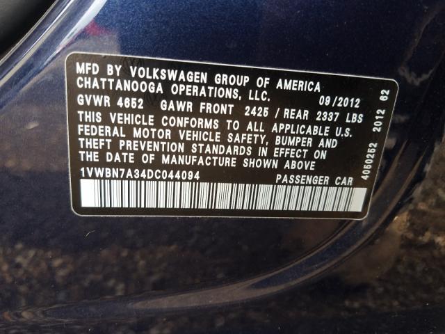 Photo 9 VIN: 1VWBN7A34DC044094 - VOLKSWAGEN PASSAT 