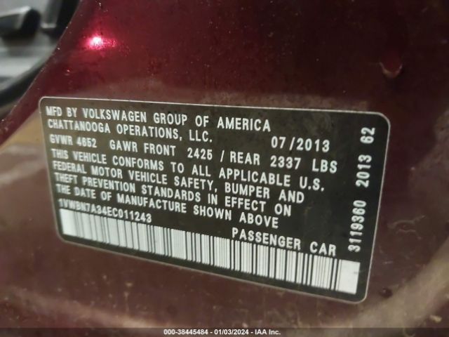 Photo 8 VIN: 1VWBN7A34EC011243 - VOLKSWAGEN PASSAT 