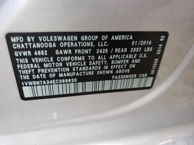 Photo 9 VIN: 1VWBN7A34EC069630 - VOLKSWAGEN PASSAT 