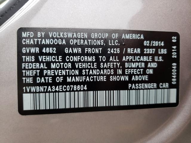 Photo 9 VIN: 1VWBN7A34EC078604 - VOLKSWAGEN PASSAT 