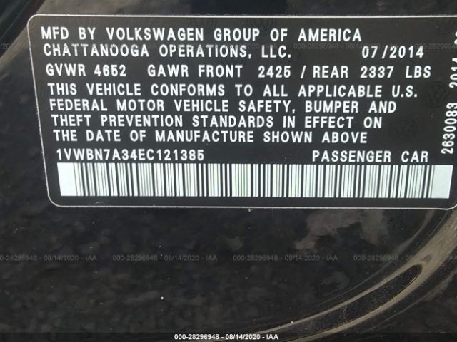 Photo 8 VIN: 1VWBN7A34EC121385 - VOLKSWAGEN PASSAT 