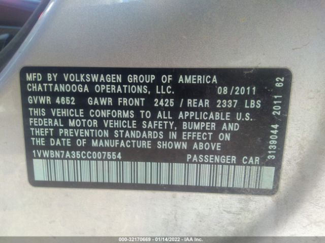 Photo 8 VIN: 1VWBN7A35CC007554 - VOLKSWAGEN PASSAT 