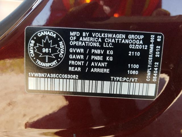 Photo 9 VIN: 1VWBN7A35CC053062 - VOLKSWAGEN PASSAT 