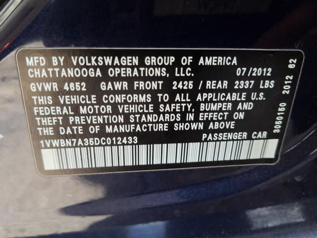 Photo 9 VIN: 1VWBN7A35DC012433 - VOLKSWAGEN PASSAT 