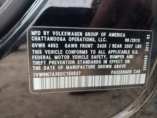 Photo 9 VIN: 1VWBN7A35DC150537 - VOLKSWAGEN PASSAT 