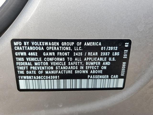 Photo 11 VIN: 1VWBN7A36CC043981 - VOLKSWAGEN PASSAT 