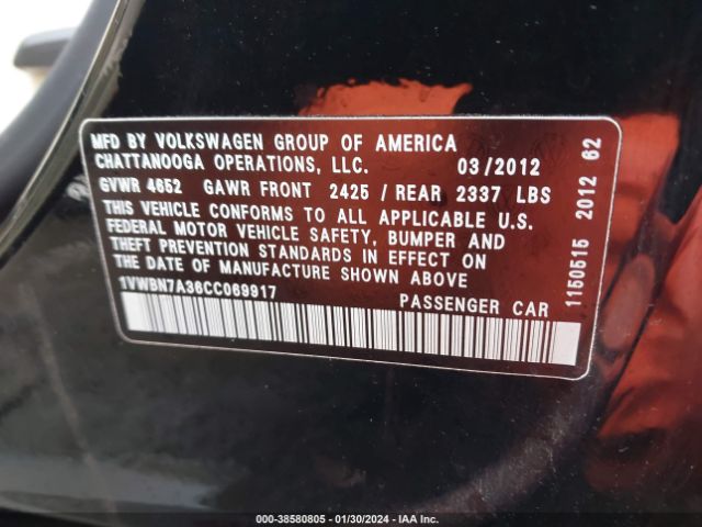 Photo 8 VIN: 1VWBN7A36CC069917 - VOLKSWAGEN PASSAT 