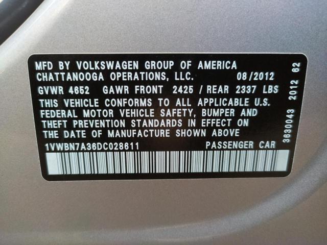 Photo 9 VIN: 1VWBN7A36DC028611 - VOLKSWAGEN PASSAT SE 