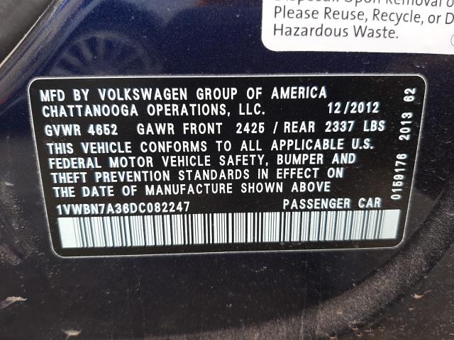 Photo 9 VIN: 1VWBN7A36DC082247 - VOLKSWAGEN PASSAT 