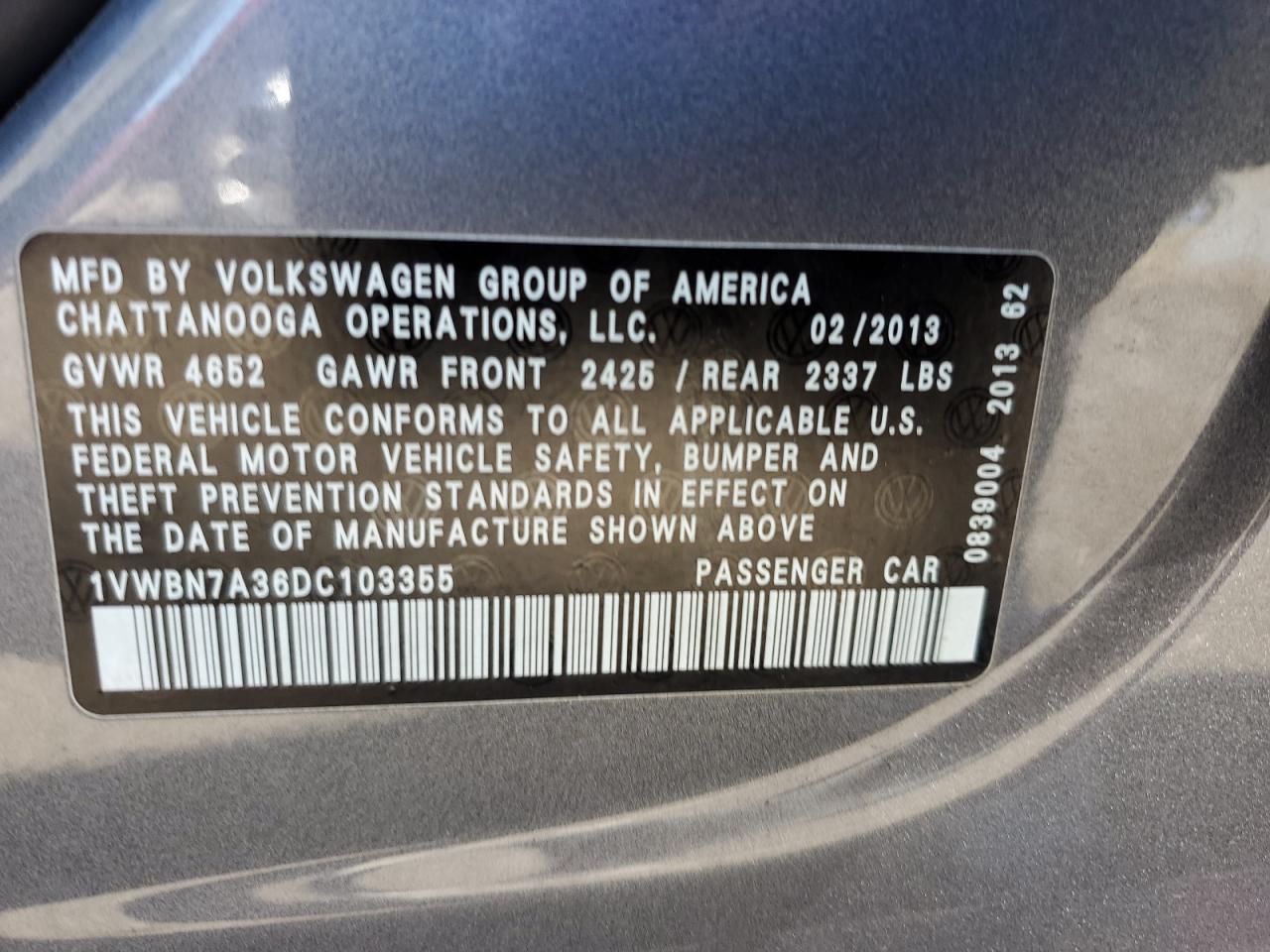 Photo 11 VIN: 1VWBN7A36DC103355 - VOLKSWAGEN PASSAT 