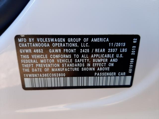 Photo 9 VIN: 1VWBN7A36EC052800 - VOLKSWAGEN PASSAT SE 