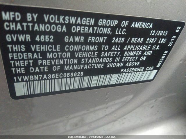 Photo 8 VIN: 1VWBN7A36EC058628 - VOLKSWAGEN PASSAT 