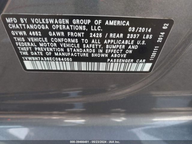 Photo 8 VIN: 1VWBN7A36EC084050 - VOLKSWAGEN PASSAT 