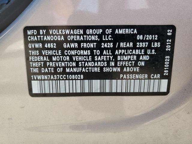 Photo 11 VIN: 1VWBN7A37CC108028 - VOLKSWAGEN PASSAT 