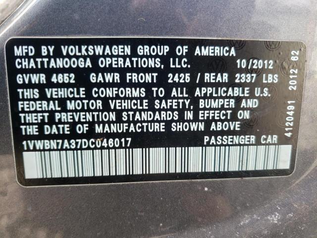 Photo 9 VIN: 1VWBN7A37DC046017 - VOLKSWAGEN PASSAT 