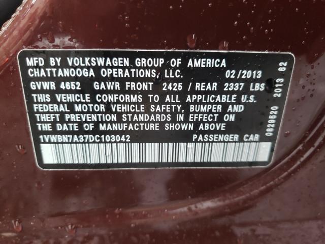 Photo 9 VIN: 1VWBN7A37DC103042 - VOLKSWAGEN PASSAT 