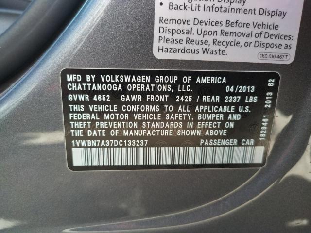 Photo 9 VIN: 1VWBN7A37DC133237 - VOLKSWAGEN PASSAT SE 