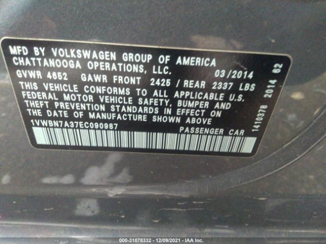 Photo 8 VIN: 1VWBN7A37EC090987 - VOLKSWAGEN PASSAT 