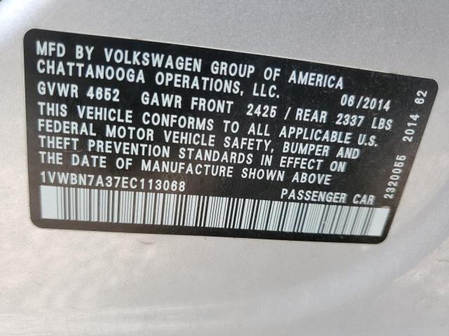 Photo 12 VIN: 1VWBN7A37EC113068 - VOLKSWAGEN PASSAT 