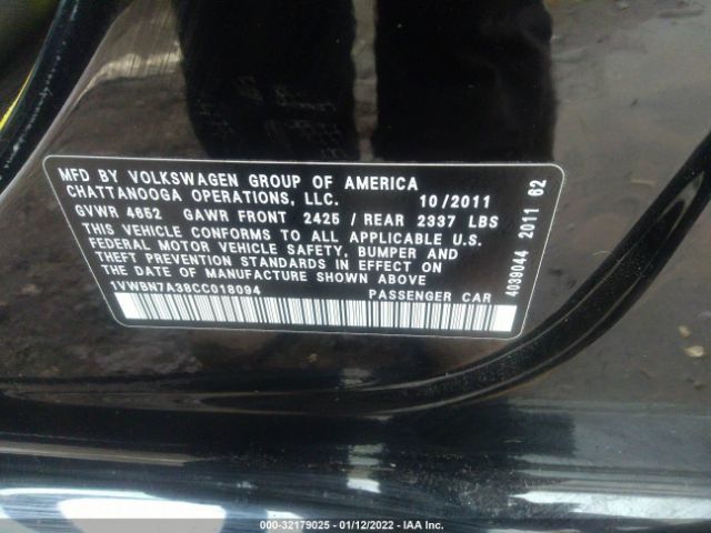 Photo 8 VIN: 1VWBN7A38CC018094 - VOLKSWAGEN PASSAT 