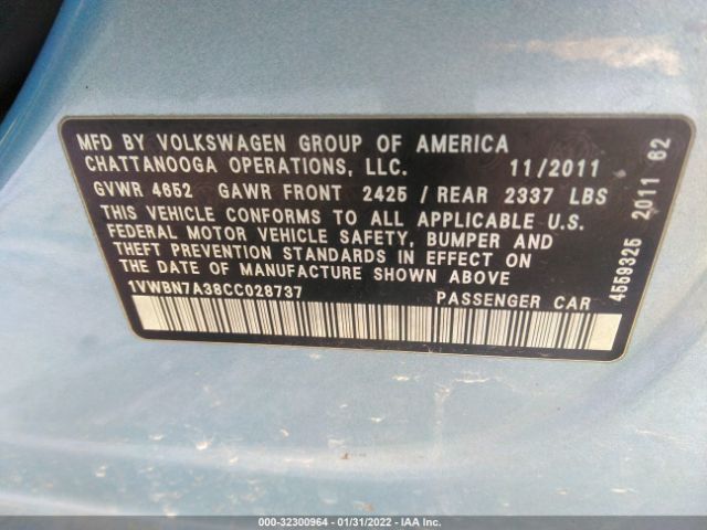 Photo 8 VIN: 1VWBN7A38CC028737 - VOLKSWAGEN PASSAT 