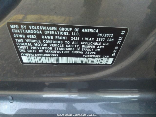 Photo 8 VIN: 1VWBN7A38DC001393 - VOLKSWAGEN PASSAT 