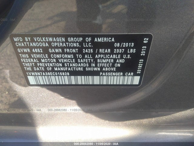 Photo 8 VIN: 1VWBN7A38EC015828 - VOLKSWAGEN PASSAT 