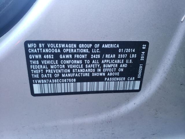 Photo 9 VIN: 1VWBN7A38EC067508 - VOLKSWAGEN PASSAT 