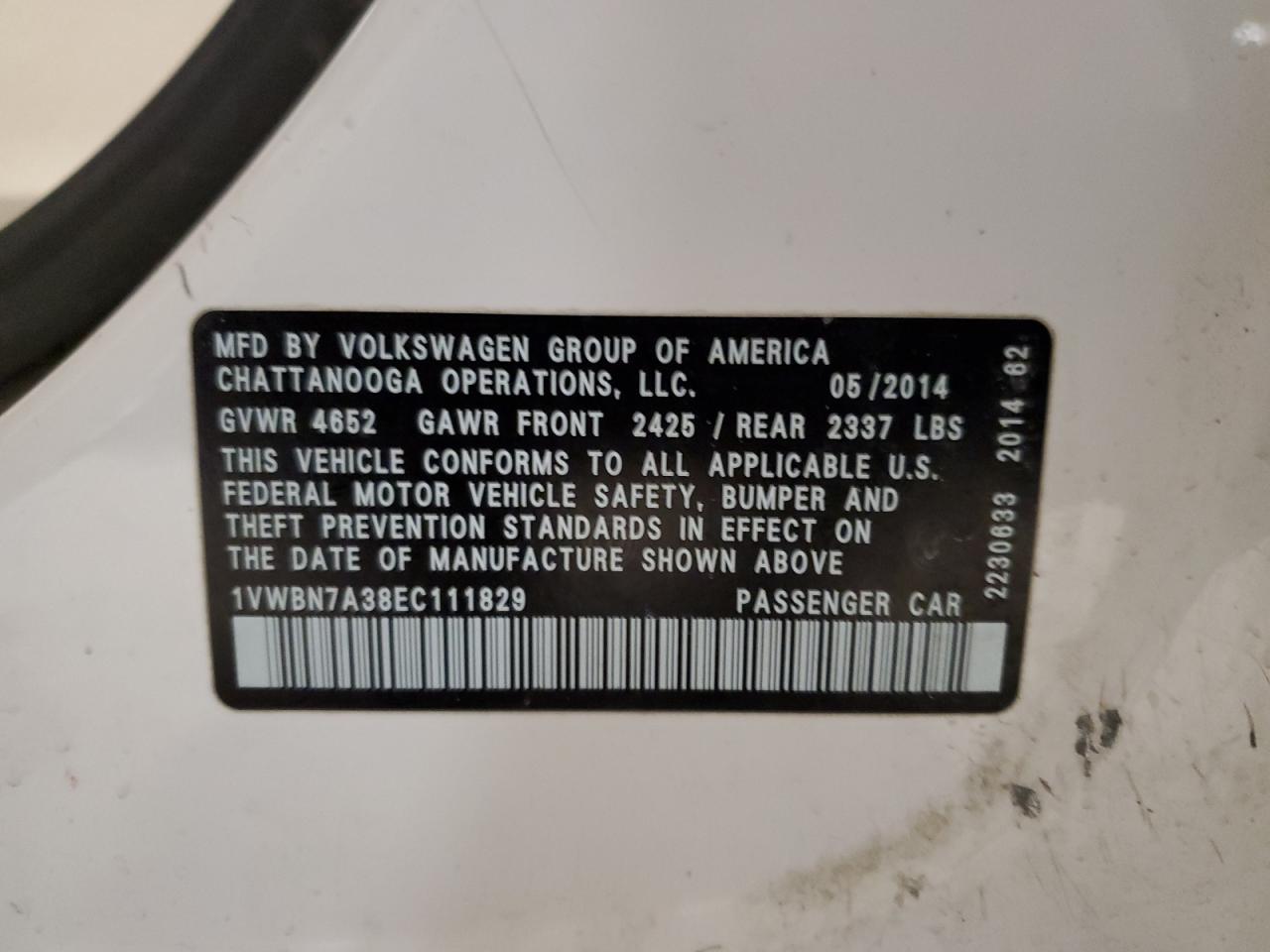 Photo 11 VIN: 1VWBN7A38EC111829 - VOLKSWAGEN PASSAT 