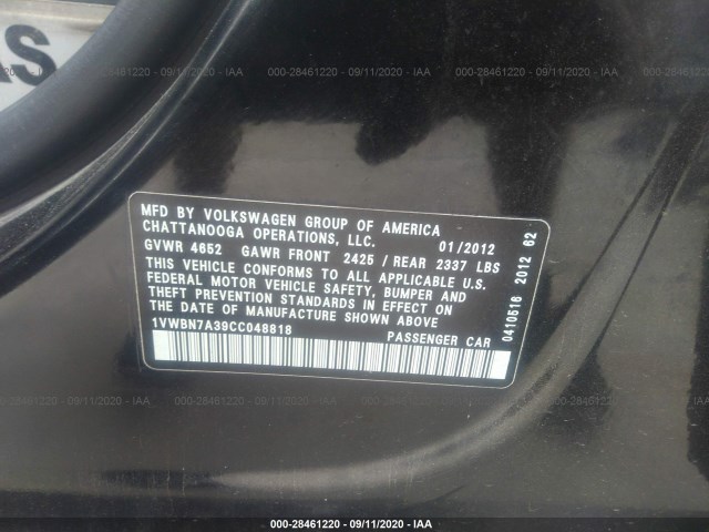 Photo 8 VIN: 1VWBN7A39CC048818 - VOLKSWAGEN PASSAT 