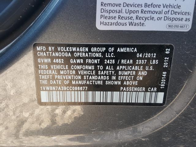 Photo 9 VIN: 1VWBN7A39CC086677 - VOLKSWAGEN PASSAT 