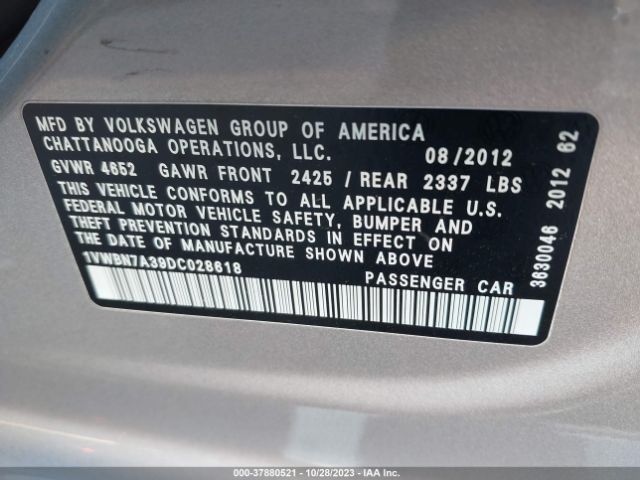 Photo 8 VIN: 1VWBN7A39DC028618 - VOLKSWAGEN PASSAT 