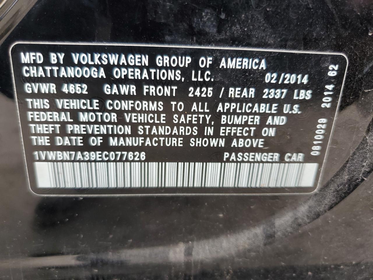 Photo 11 VIN: 1VWBN7A39EC077626 - VOLKSWAGEN PASSAT 