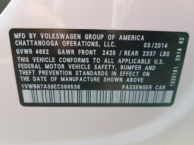 Photo 9 VIN: 1VWBN7A39EC086536 - VOLKSWAGEN PASSAT 