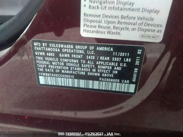 Photo 8 VIN: 1VWBN7A3XCC026312 - VOLKSWAGEN PASSAT 