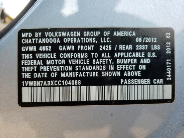 Photo 9 VIN: 1VWBN7A3XCC104068 - VOLKSWAGEN PASSAT 