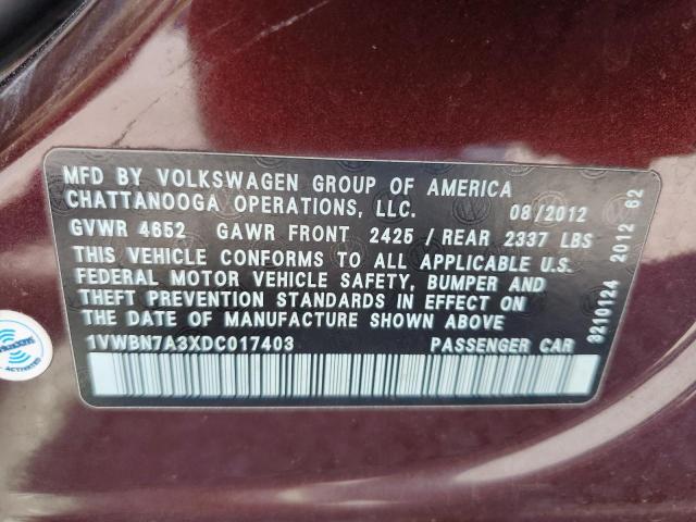 Photo 11 VIN: 1VWBN7A3XDC017403 - VOLKSWAGEN PASSAT SE 