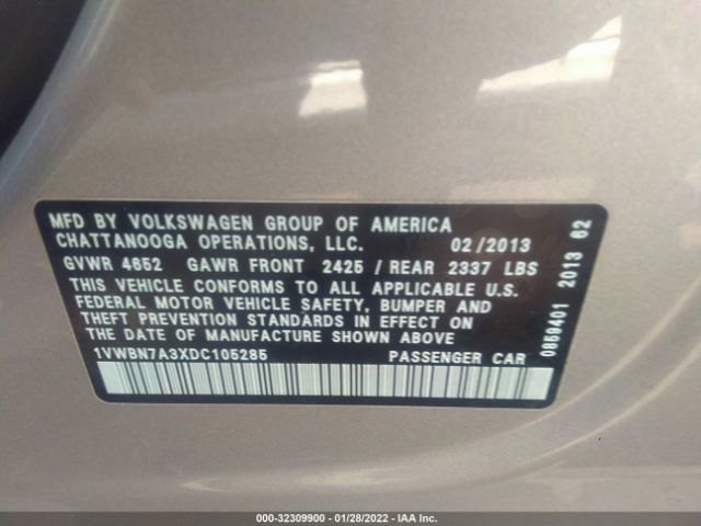 Photo 8 VIN: 1VWBN7A3XDC105285 - VOLKSWAGEN PASSAT 