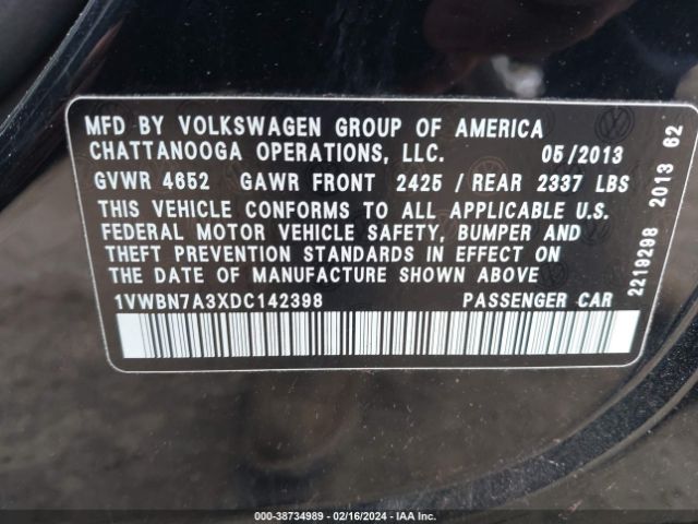 Photo 8 VIN: 1VWBN7A3XDC142398 - VOLKSWAGEN PASSAT 