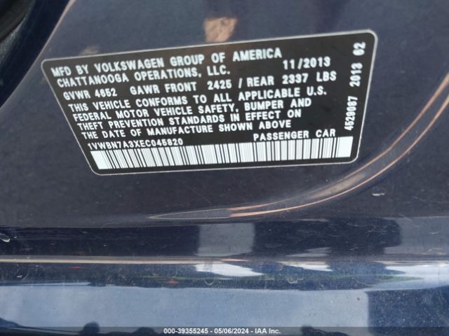 Photo 8 VIN: 1VWBN7A3XEC045820 - VOLKSWAGEN PASSAT 